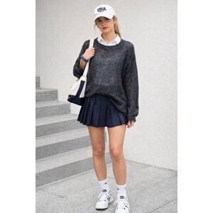 True Religion Womens Mohair Blend Raglan Hi-Low Loose Knit Sweater Grey L